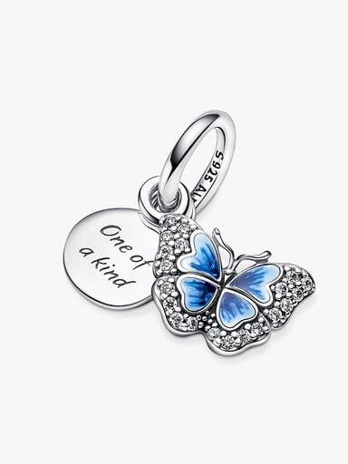 Blauwe Vlinder & Citaat Dubbele Hangende Bedel