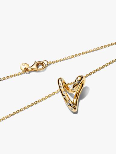 Organisch Gevormde Steengezette Hartvormige Ketting met Hanger
