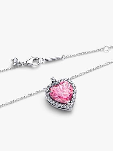 Roze Halo Hart Halsketting