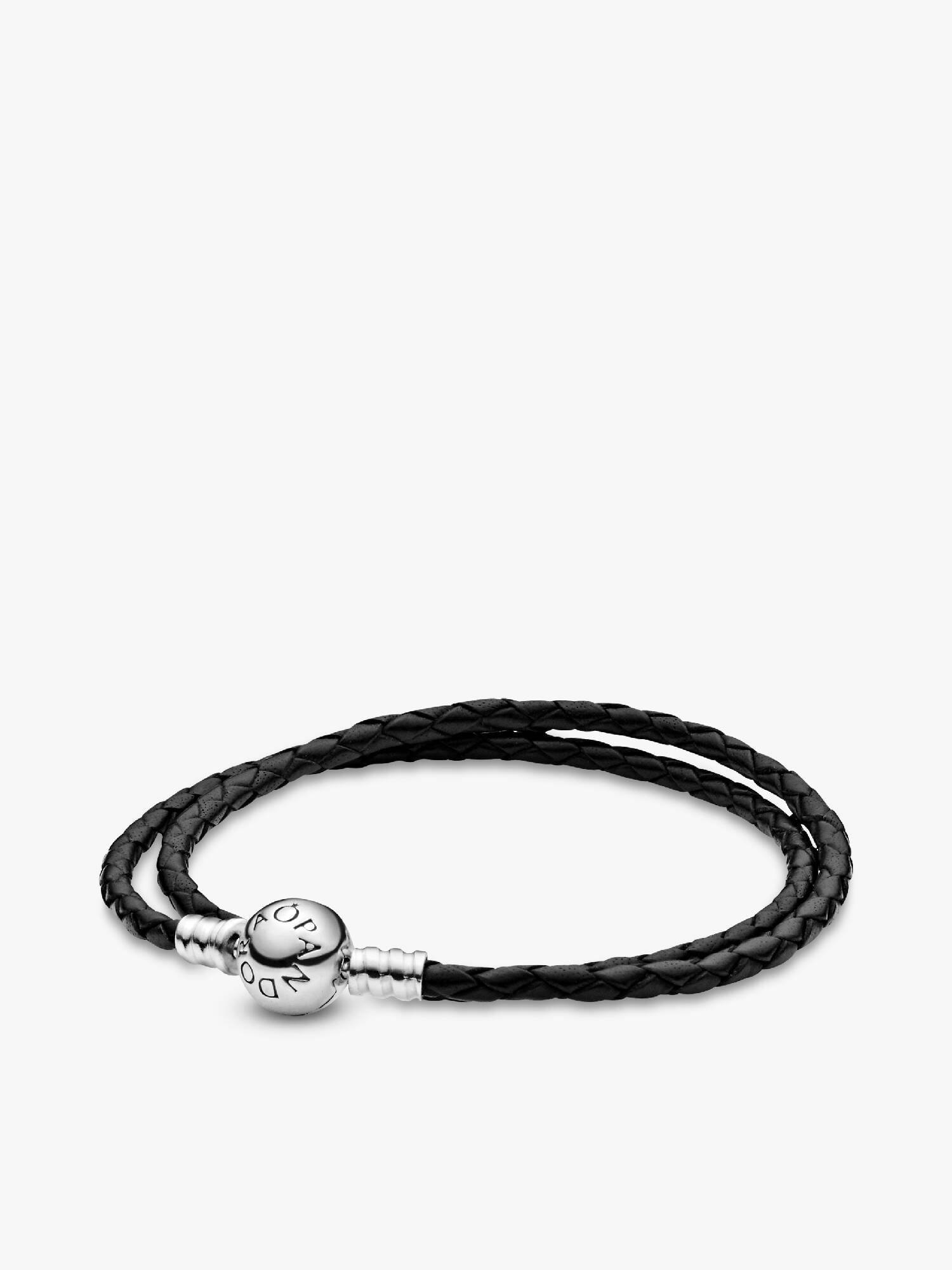 Pandora Moments Dubbel Geweven Zwart Leren Armband