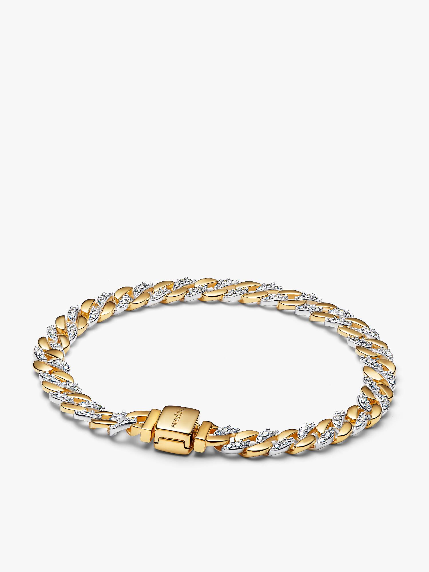 Tweekleurige Cubaanse schakelarmband met pavé