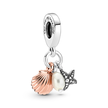 Treated Freshwater Cultured Pearl, Starfish & Shell Triple hangende bedel