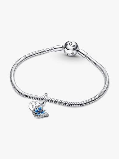 Blauwe Vlinder & Citaat Dubbele Hangende Bedel