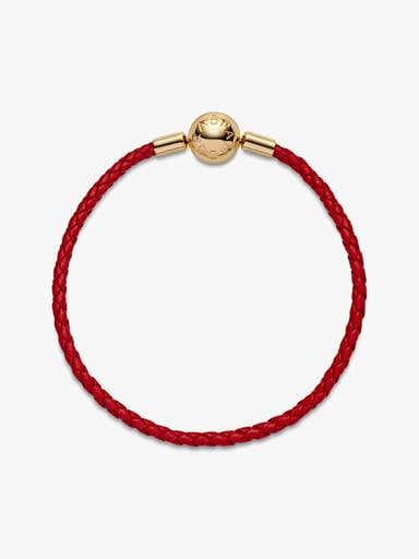 Pandora Moments Rode Geweven Leren Armband