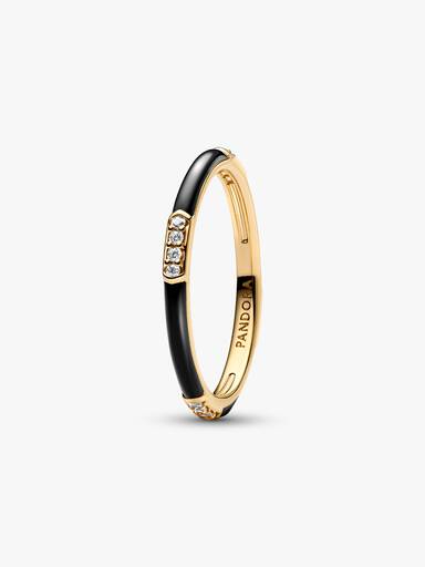 Zwart emaille en stenen ring