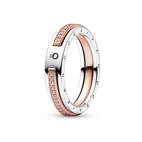 Pandora Signature tweekleurige logo & pavé ring