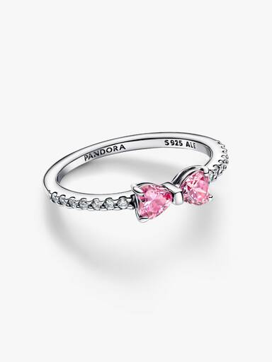 Sprankelende ring met roze strik