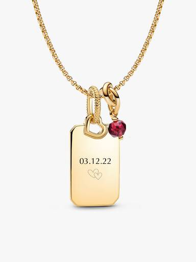 Juli eeuwigheid cirkel charm hanger & graveerbare hanger ketting set