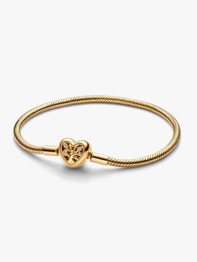 Slangenschakelarmband met stamboommotief en hartvormige sluiting