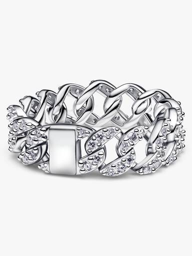 Ring met pavé en Cubaanse schakel