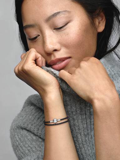 Pandora Moments Dubbel Geweven Zwart Leren Armband